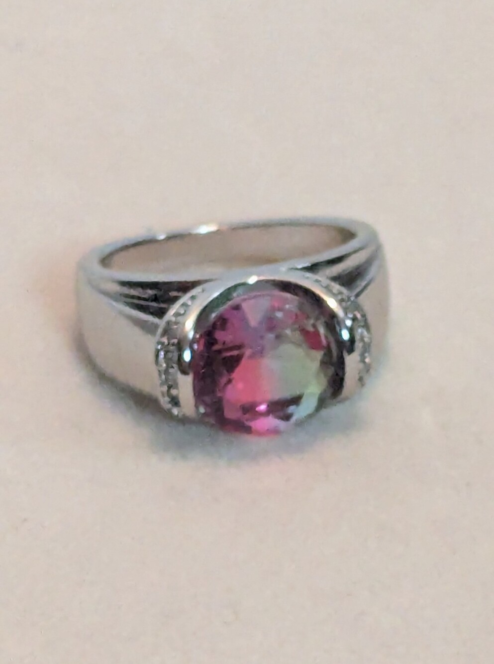 Bi‑Color Gemstone Ring — Size 6.5 — Rhodium Plated W072426-3